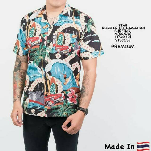 Jual Kemeja Surfing Pria Pantai Motif Hawai Kualitas Import Gaya Cowok Metropolitan Lengan 4830