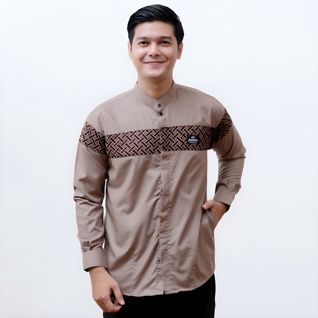 Jual Baju Koko Pria Dewasa Lengan Panjang Motif Kobata Qynang Kombinasi