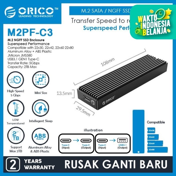Jual ORICO M2PF-C3 M.2 SATA NGFF SSD Enclosure | Shopee Indonesia