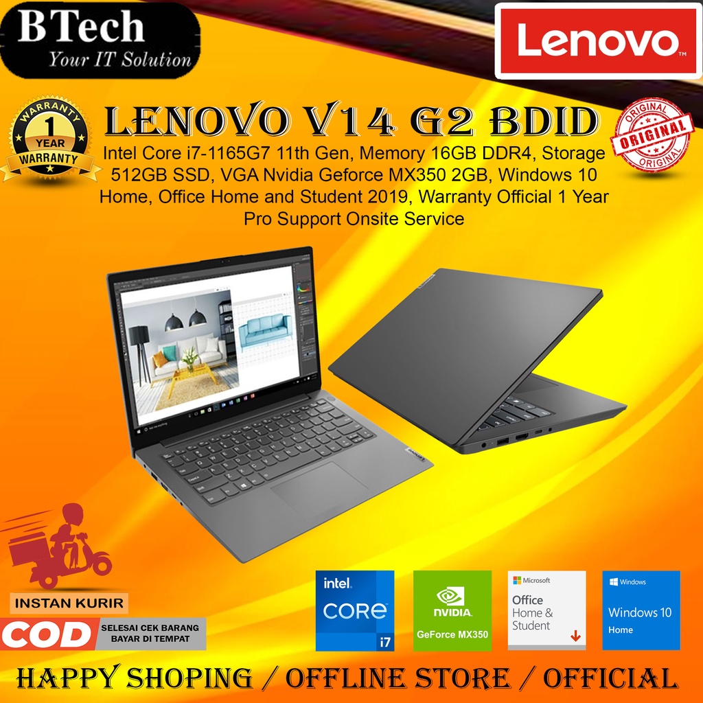 Jual Lenovo V14 G2 ITL BDID Core i7-1165G7 16GB 512GB SSD W10H+OHS VGA ...