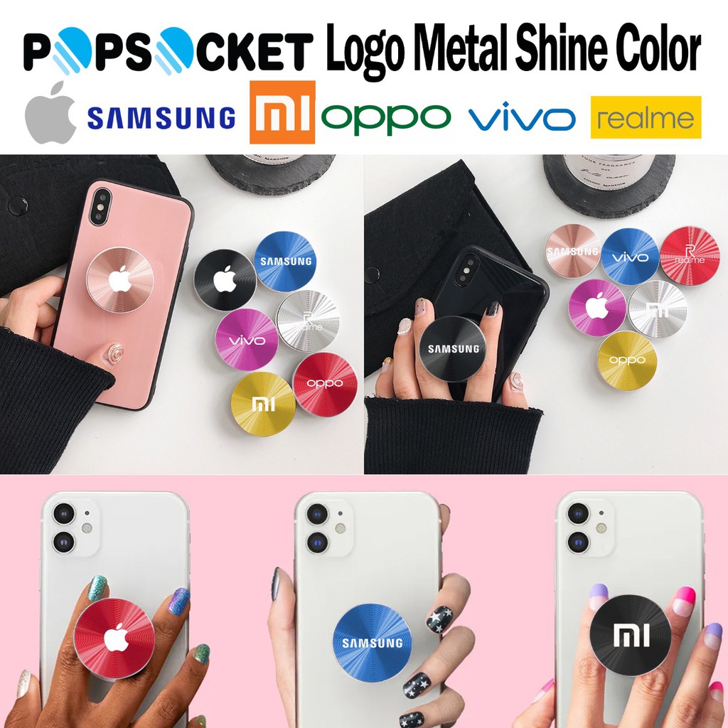 Jual POP SOCKET METAL SHINE COLOR LOGO BRAND SMARTPHONE | Shopee Indonesia