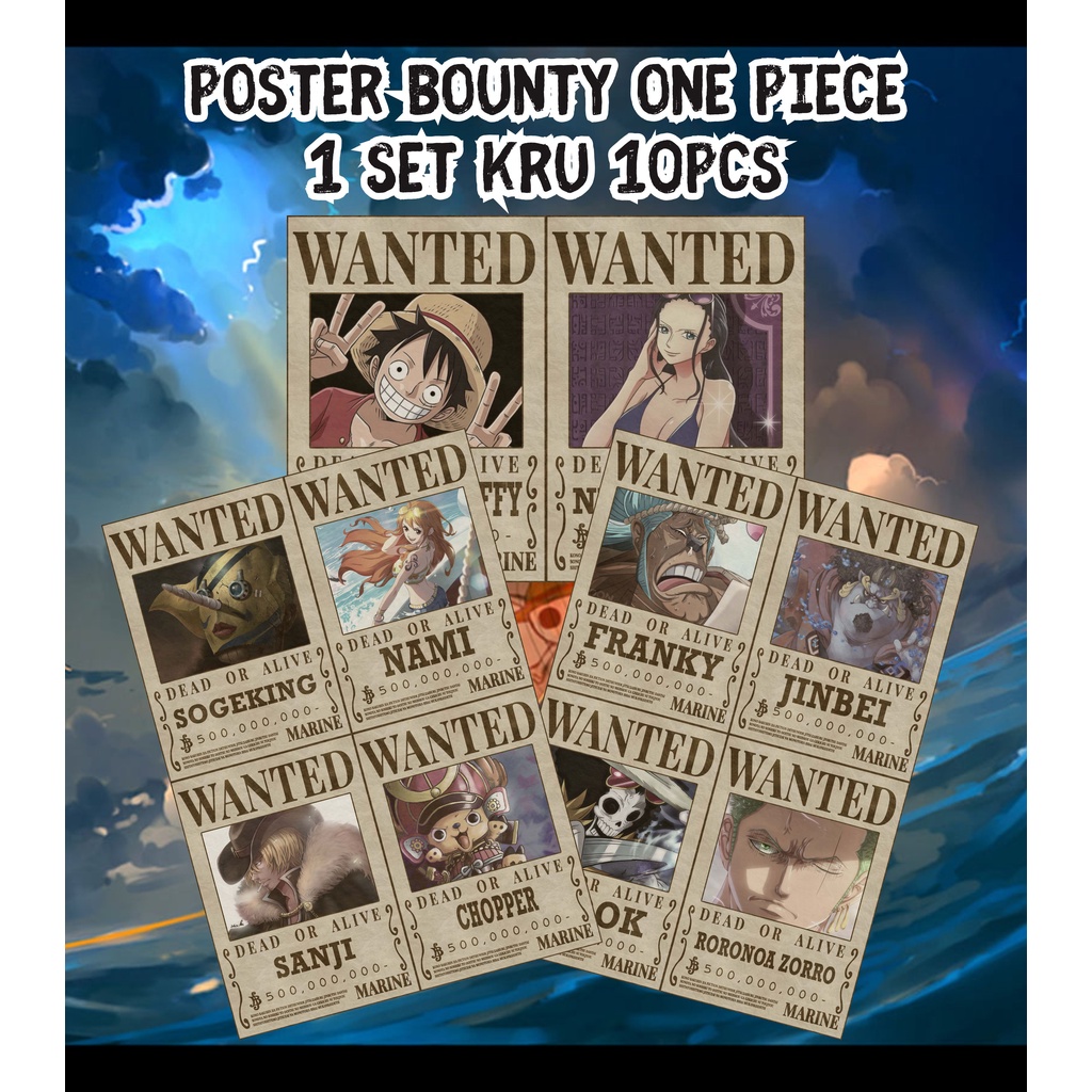 Jual Poster Bounty One Piece 1 Set Kru Isi 10pcs Size A4 21x30cm Shopee Indonesia 3912