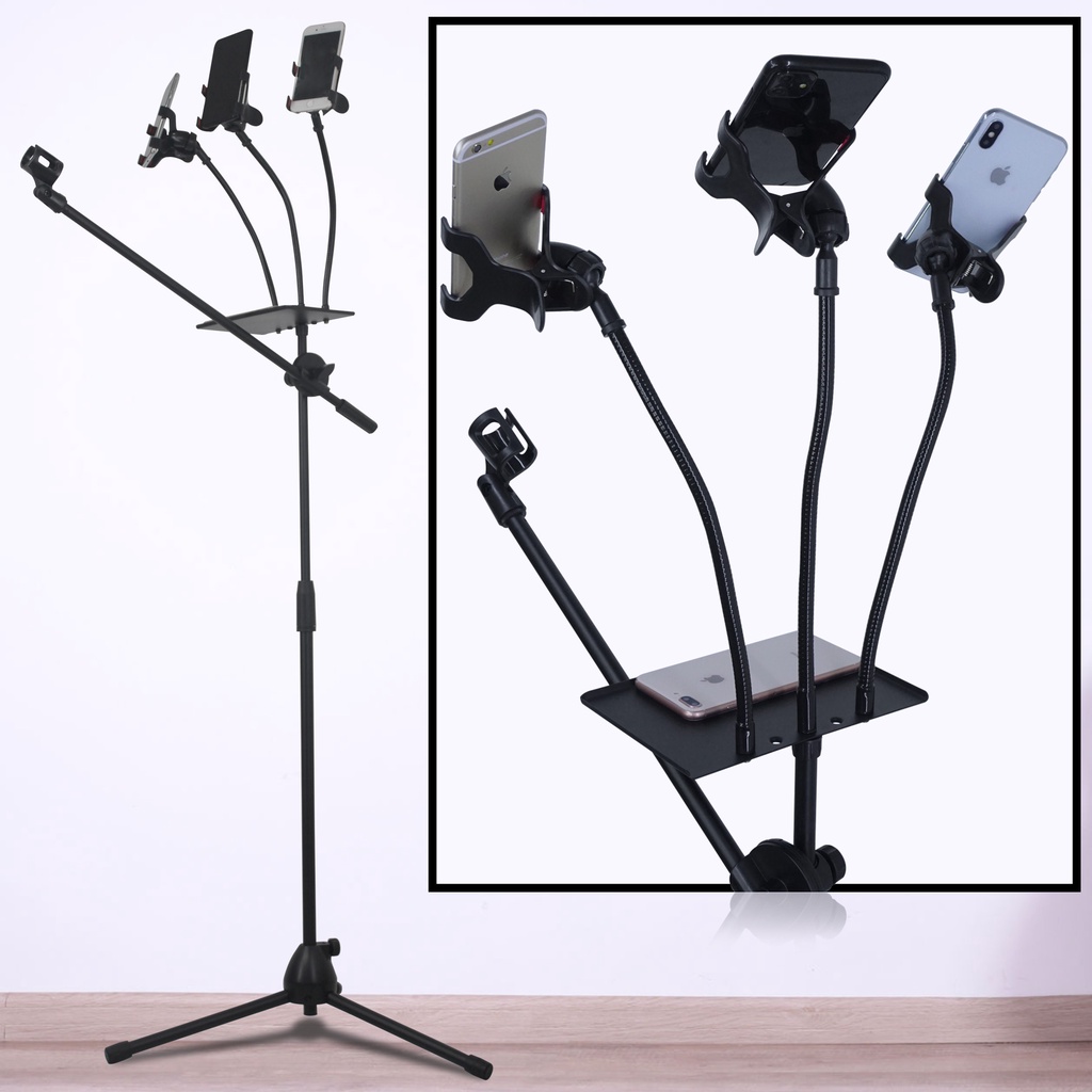 Jual Stand Mic Microphone Clip On Degree + Holder Hp + Tray Soundcard ...