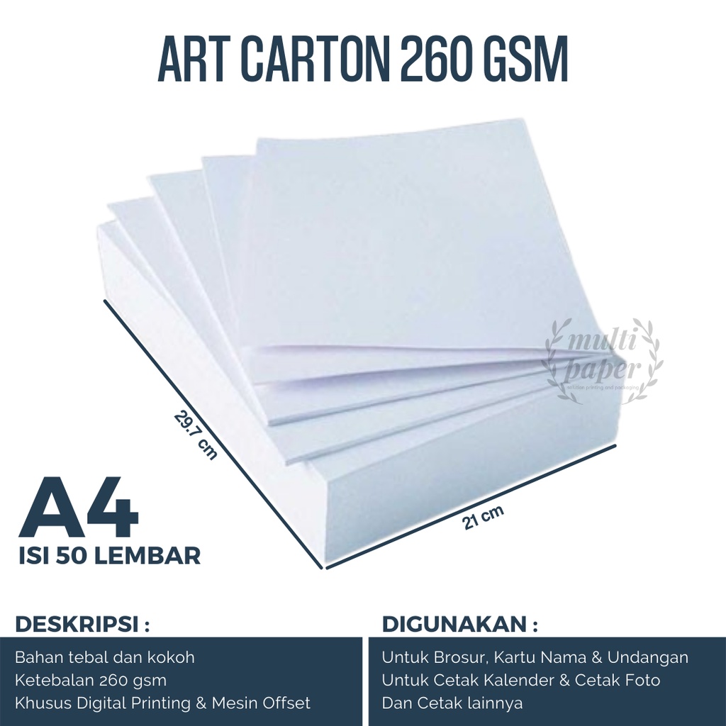 Jual Kertas Art Carton 260 Gsm A4 Isi 50 Lembar Art Carton 260 Gsm