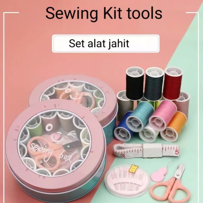 Jual Set Alat Jahit Kotak Besi Bulat Dilengkapi Dengan Warna Benang Mg Shopee Indonesia