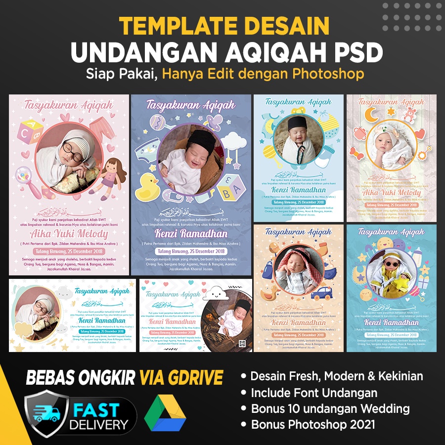 Jual Template Desain Undangan Tasyakuran Aqiqah Format PSD (Photoshop