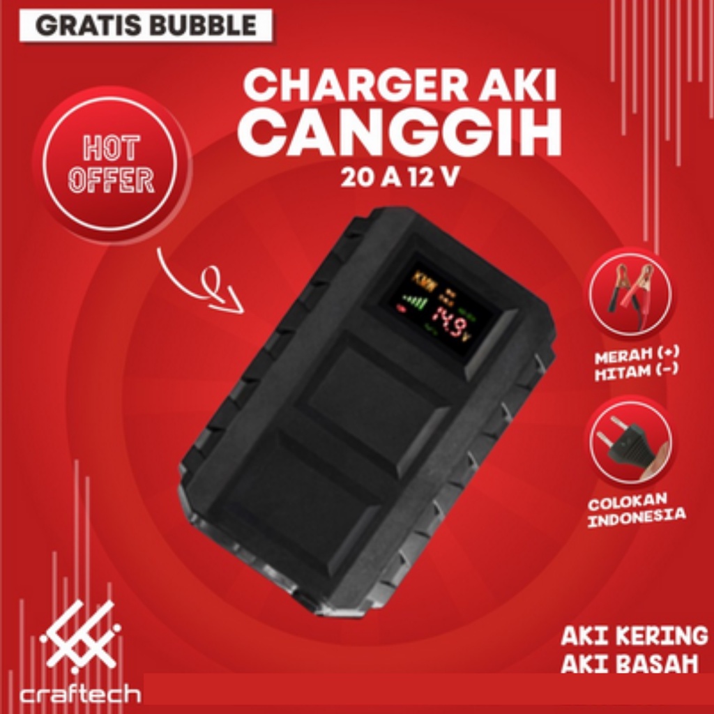 Jual Cas Aki Mobil Motor 20A 12V High Quality Charger Aki Battery Lcd