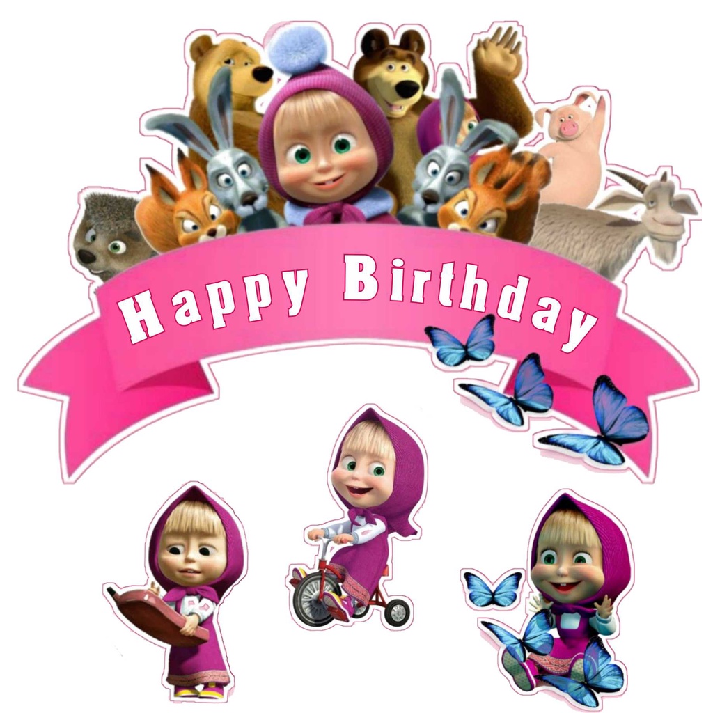 TOPER KUE TOPPER CAKE ULANG TAHUN HIASAN KUE MASHA AND THE BEAR  FADHILSOUVENIR