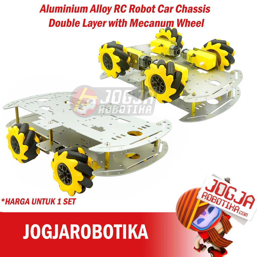 Jual Aluminium Alloy RC Robot Car Chassis Double Layer with Mecanum ...