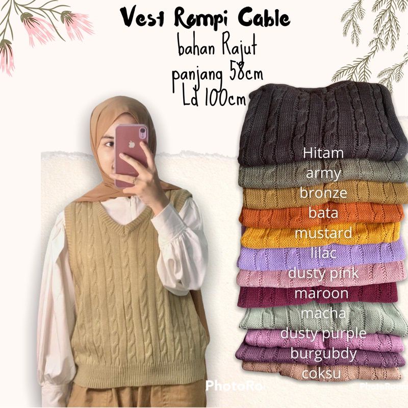 Jual Vest Rompi Cable Rajut / Rompi Kepang Rajut / Vest Outer Cable ...