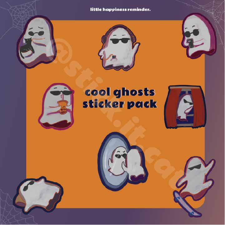 Jual Cool Ghost Sticker pack | sticker vinyl deco planner 8 pcs ...