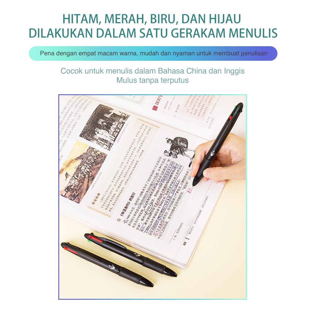 Deli pulpen cetek warna-warni 4 warna 0.7mm pulpen pelajar multifungsi 33390 (4)
