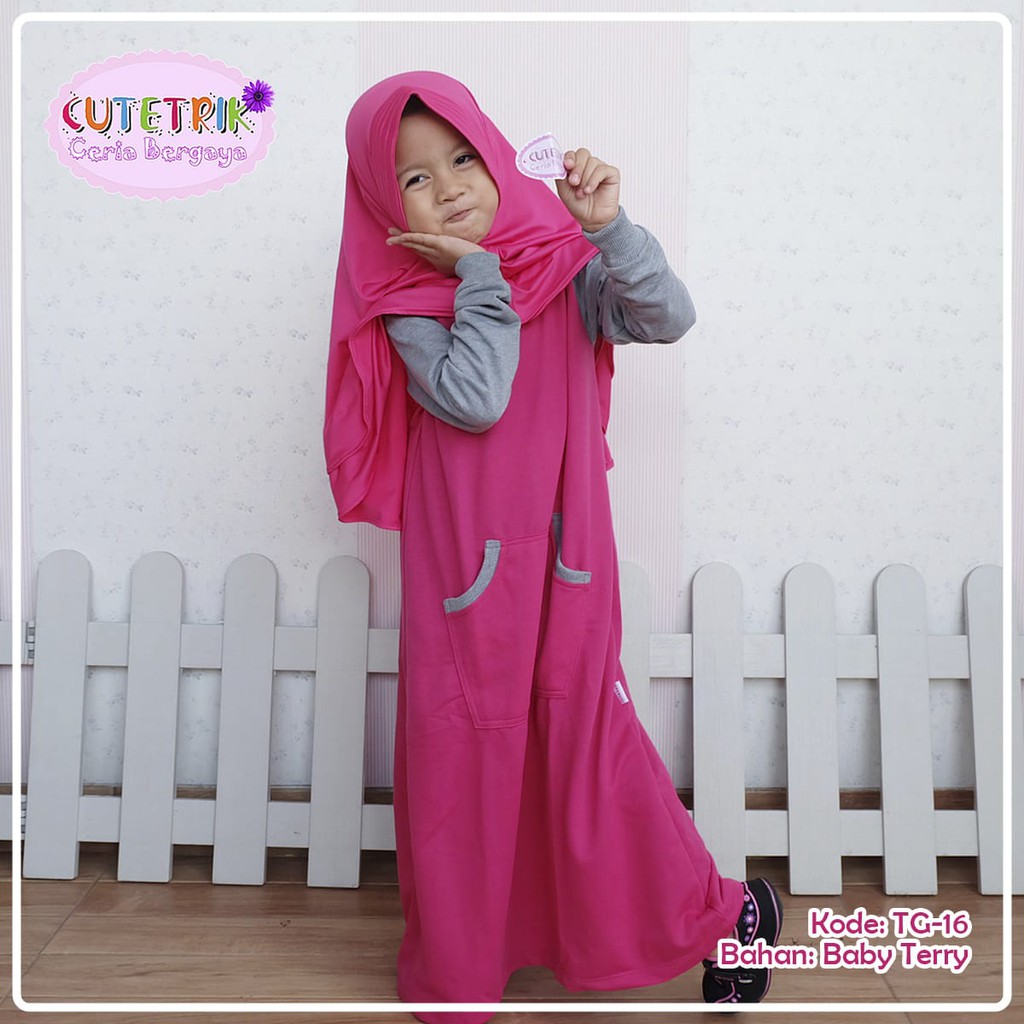 Jual (314 tahun) TG 16 Tanpa Jilbab Baju Muslim Gamis Anak Cutetrik