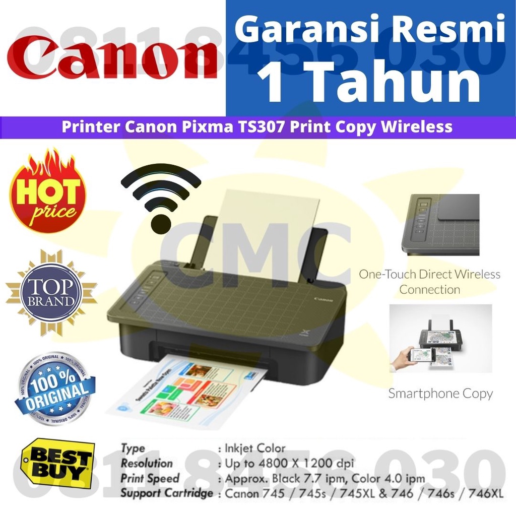 Jual CANON PRINTER PIXMA TS307 PRINT WIRELESS RESMI | Shopee Indonesia