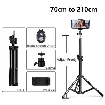 Portable 210cm Tripod Adjustable Stand Live Camera Selfie Phone Holder 2.1m K3 Wth Bluetooth