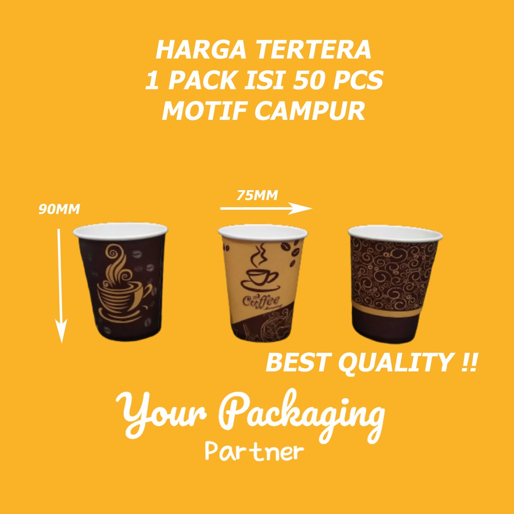 Jual PAPER CUP 8OZ / GELAS KERTAS MOTIF KOPI CUP COFFE ISI 50 PCS ...