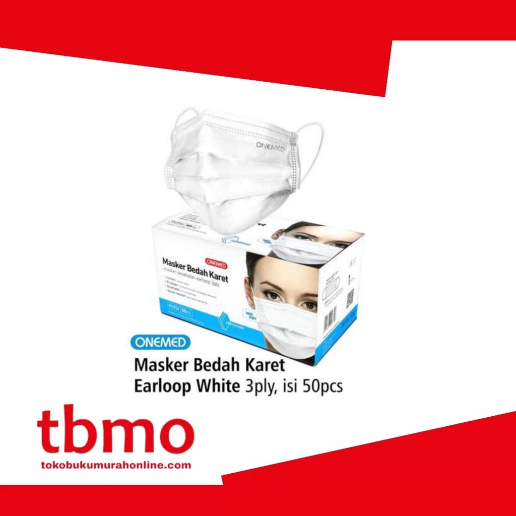 Jual TBMO ONEMED MASKER BEDAH KARET WHITE 3PLY-50`S / MASKER MEDIS ...