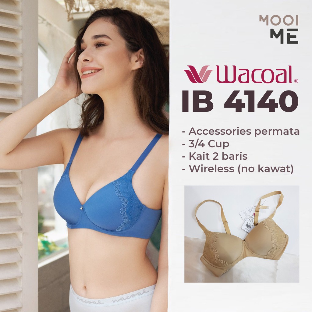 Wacoal IB 4140R1 Bra 3/4 Cup Wireless (Tanpa Kawat) Busa Tipis Lace (Renda)