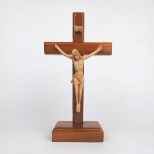 Jual Salib Duduk Kayu 21 cm Patung Corpus Yesus INRI Klasik Classic Set ...