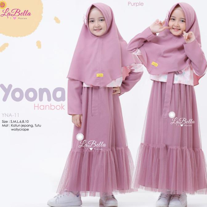 Jual YNA 11 LS Baju Muslim Gamis Anak LaBella Hanbok Yoona Purple L