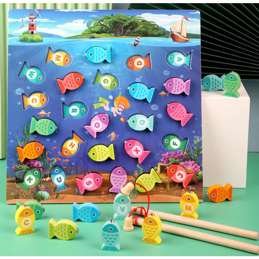 Jual Wooden Magnetic Alphabet Fishing Game - Mainan Edukasi Anak Mainan ...