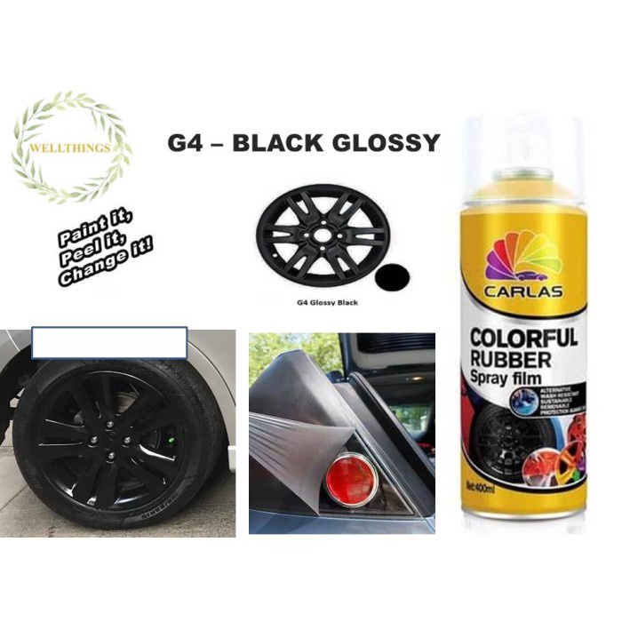 Jual CAT SEMPROT KARET CARLAS RUBBER PAINT G4 BLACK GLOSS GLOSSY-400CC ...