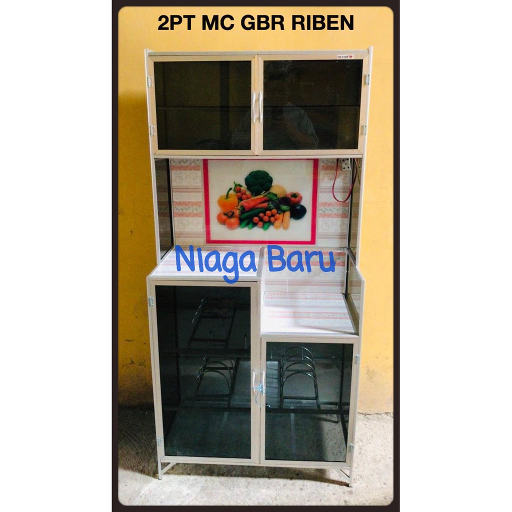 Jual Rak Piring Lemari Piring Kaca Keramik 2 Pintu Kaca RIben Magic Buah Seng Daerah Bogor