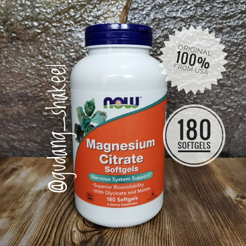 Jual Now Foods Magnesium Citrate 180 Softgels with Glycinate and Malate ...
