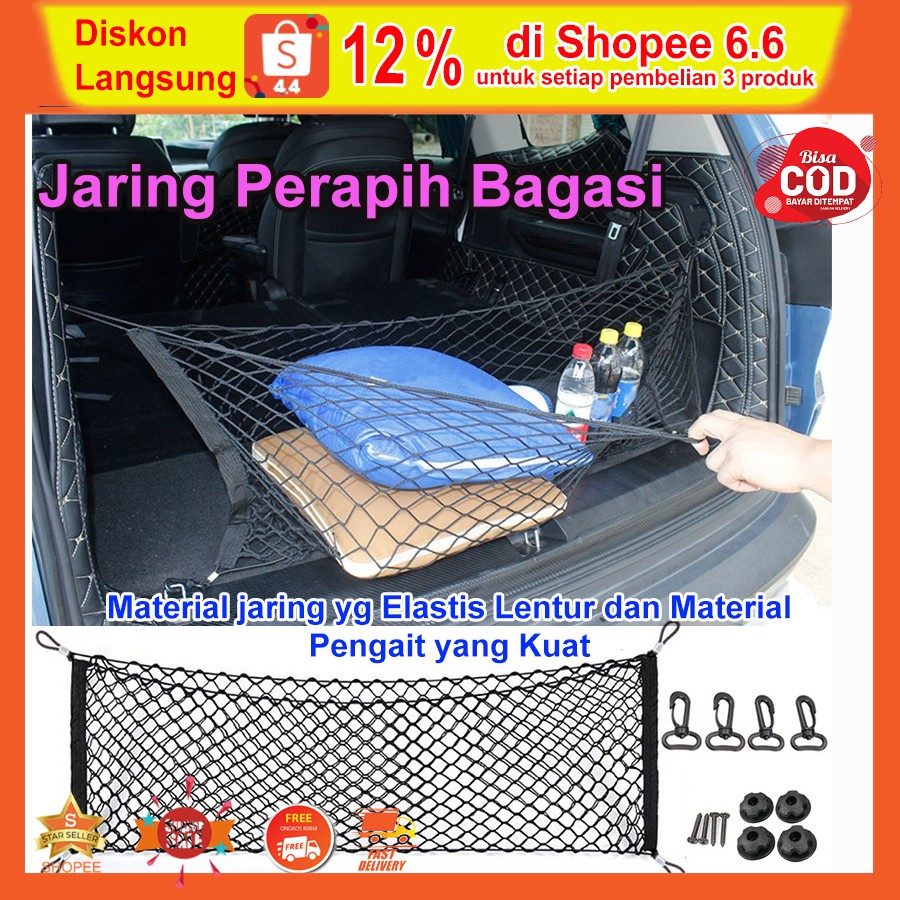 Jual jaring bagasi mobil 2 lapis warna hitam kuat dan elastis untuk ...