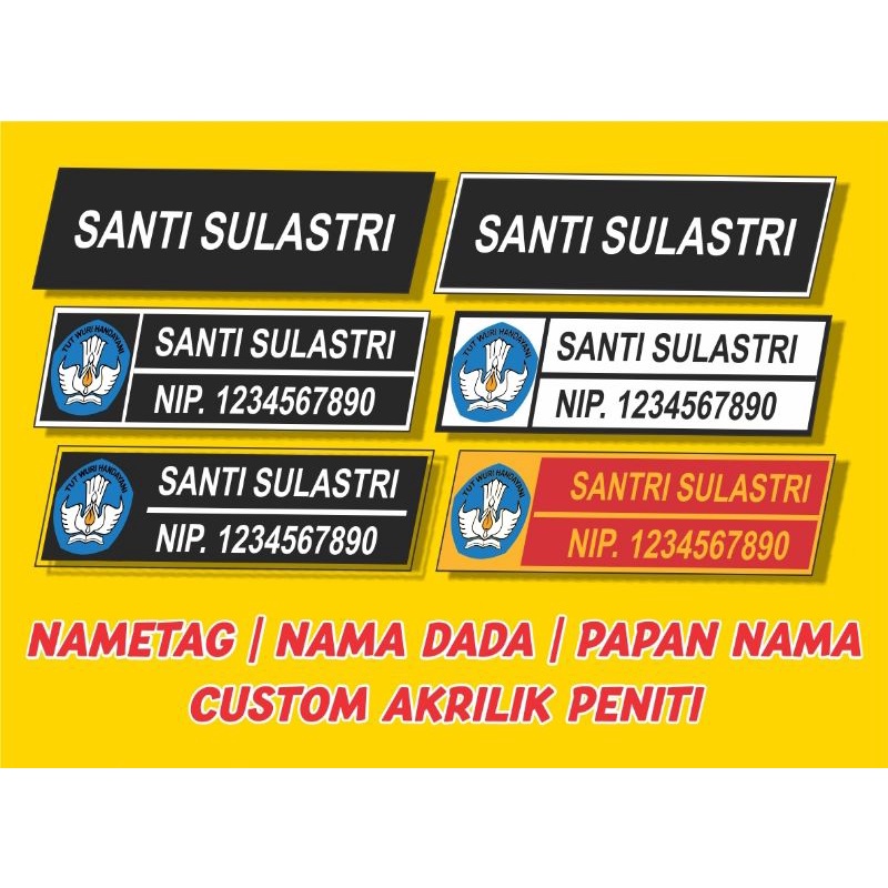 Jual Name Tag Nama Dada Papan Nama Custom Akrilik Peniti Satuan