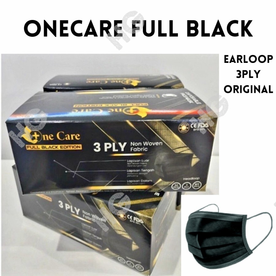 Jual MASKER EARLOOP ONECARE FULL BLACK 3PLY ISI 50PCS ORIGINAL | Shopee ...