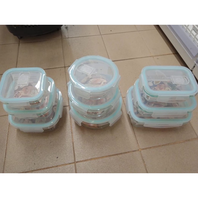 Glasslock] 30oz/900ml Square Food Storage Containers, 8-Pcs Set