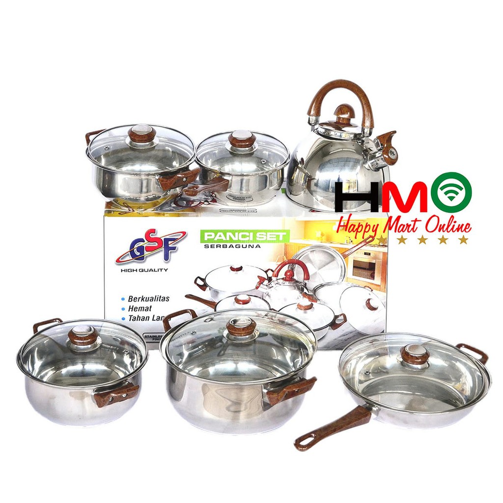 Jual Panci Set Stainless Steel Pcs Dengan Teko Stainless Gsf Gsf Shopee Indonesia