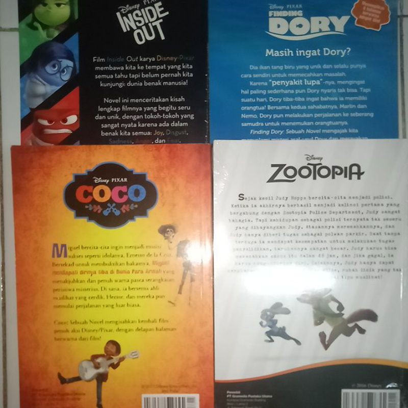 Jual Novel Disney Coco / Inside Out / Zootopia / Finding Dory Penerbit ...