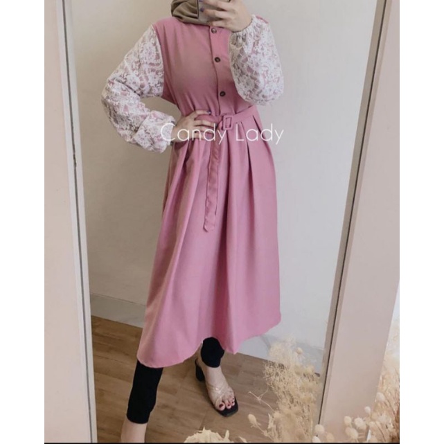 Jual Cod Long Tunik Shakila Korea Original Midi Dress Korea Brukat Import Shopee Indonesia