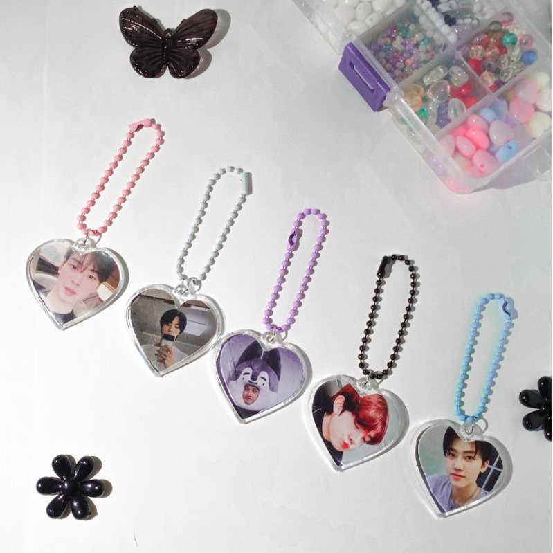 Jual Keychain Acrylic Frame Ballchain Heart Custom Foto Hand Made Keychain Key Ring Phone 8711