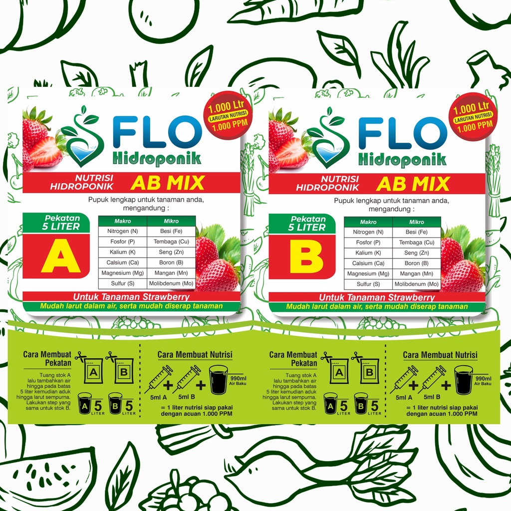 Jual AB Mix Strawberry 5 Liter Flo Hidroponik untuk 1000 Liter Nutrisi ...