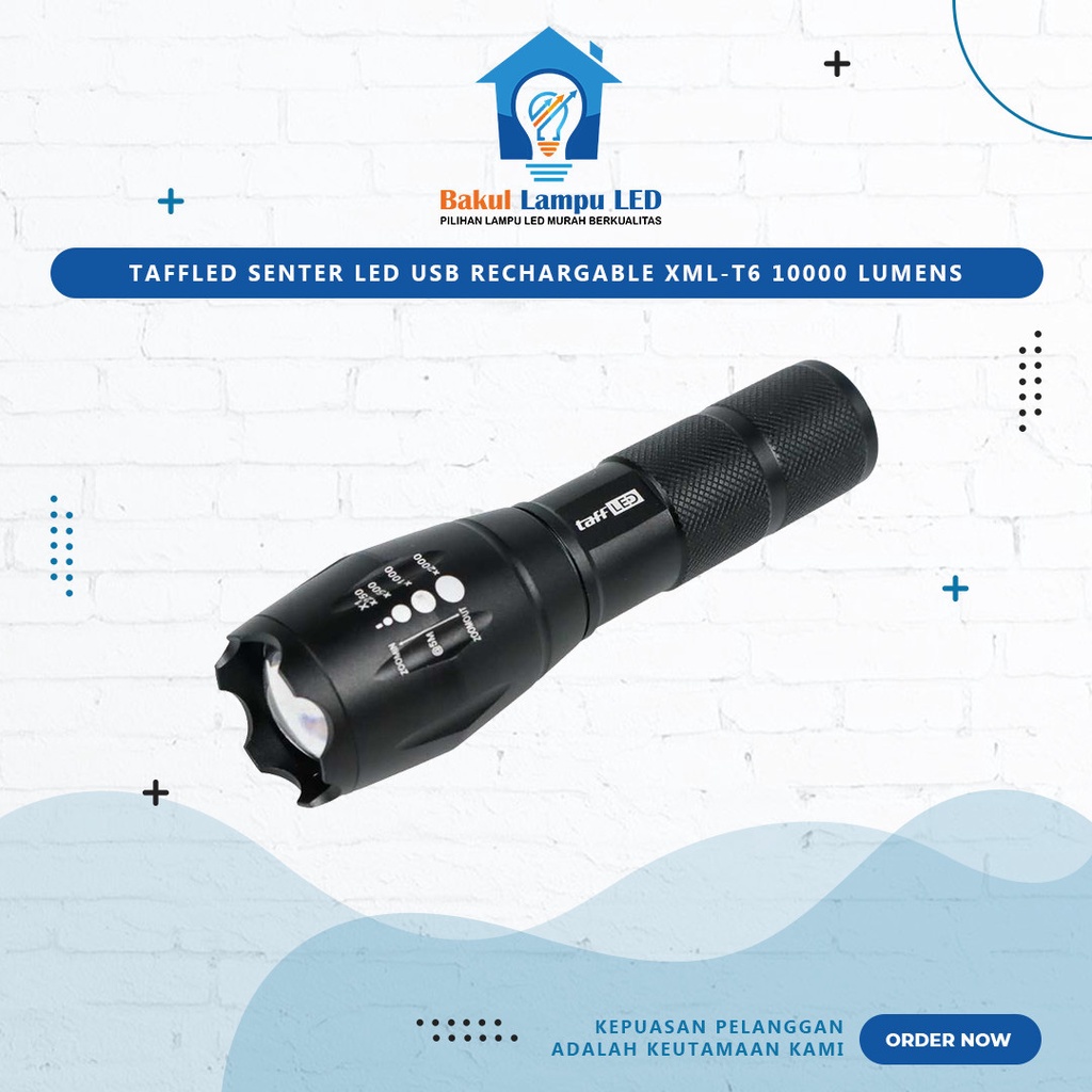 Jual [SL0015] TaffLED Senter LED USB Rechargable XML-T6 10000 Lumens ...