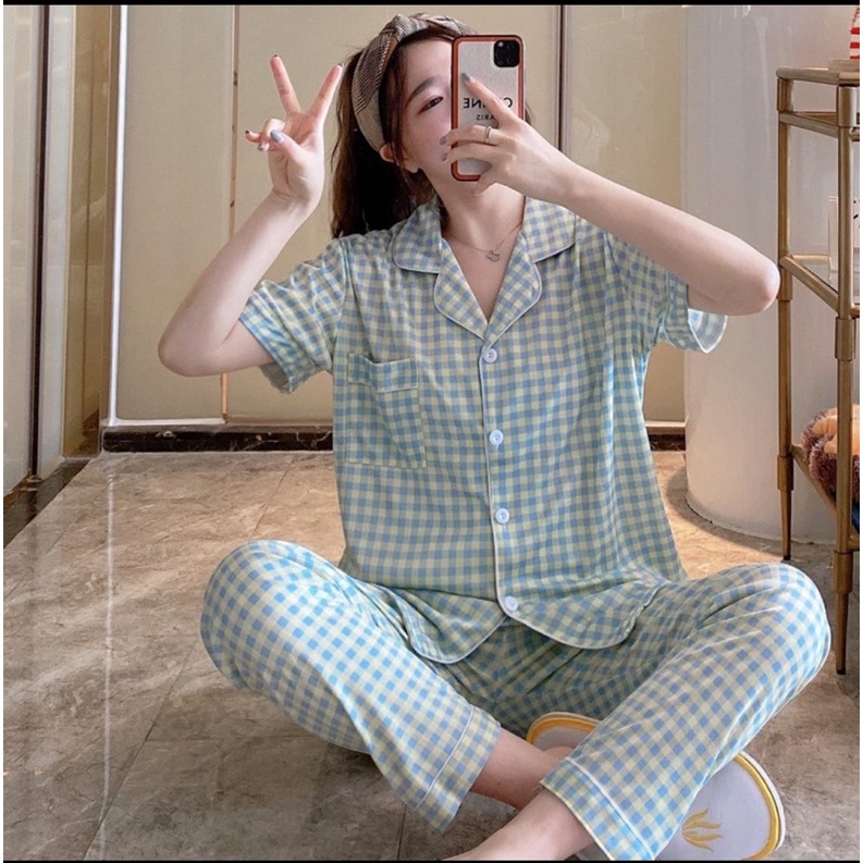 Jual Baju Tidur Wanita Piyama Set Kemeja Celana Panjang Baju Lengan