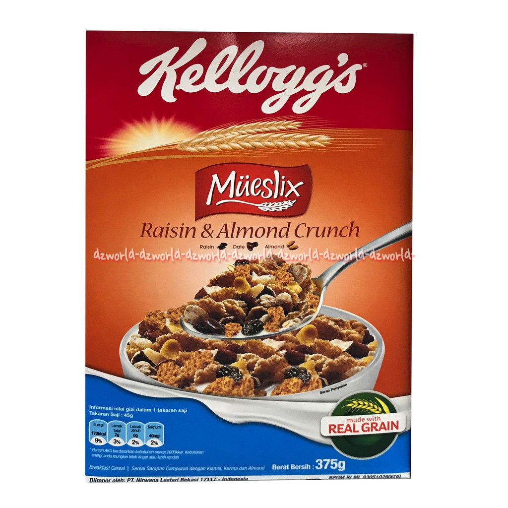 Jual Kellogg's 355gr Mueslix Raisin And Almond Crunch Sereal Terbuat