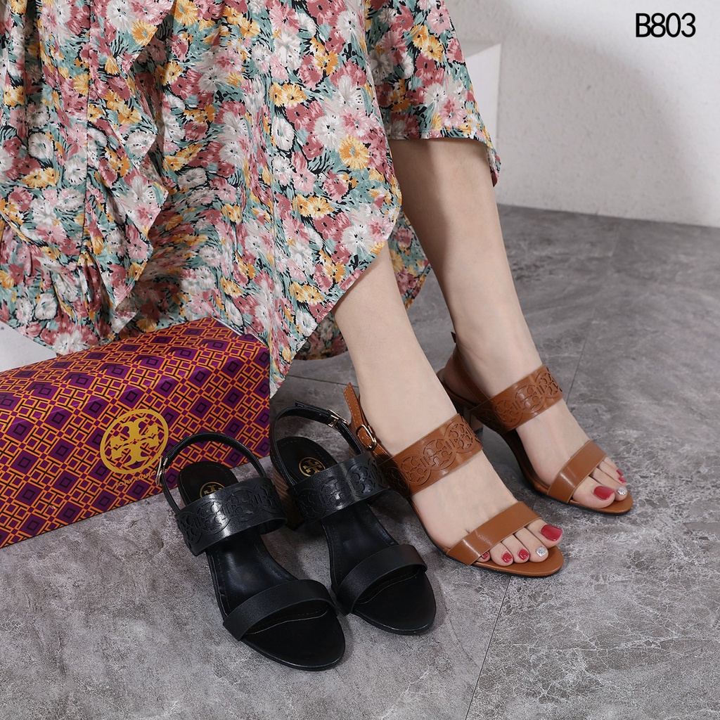 Jual T B Leather Ankle Strap Block Heel Sandals #B803 | Shopee Indonesia