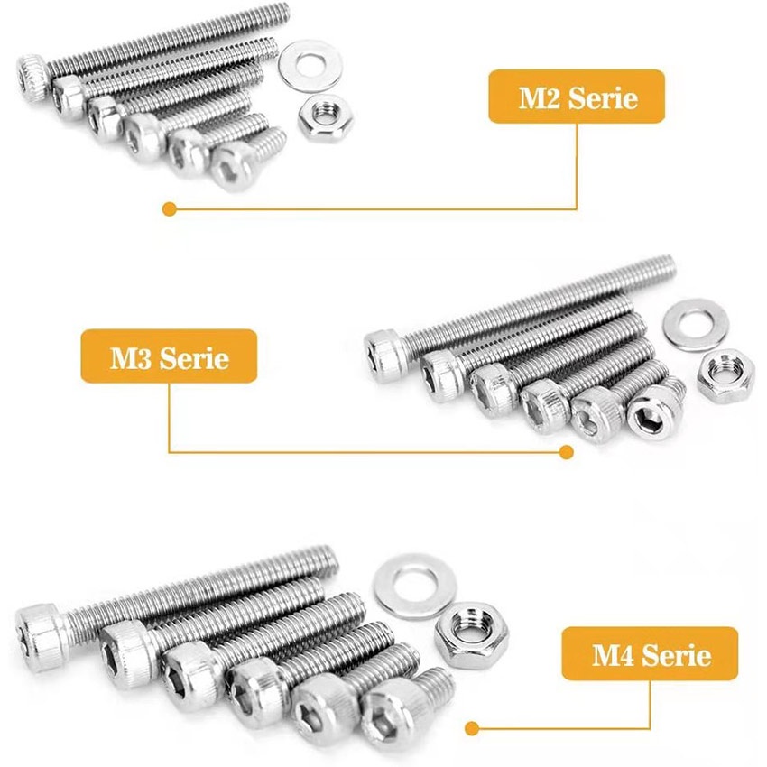 Jual 1080pcs/Set Baut Soket Mur dan Mur M2/M3/M4 Stainless Steel Hex ...