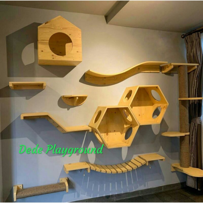 Jual kandang kucing kayu / cat tree wall, / Playground kucing | Shopee ...
