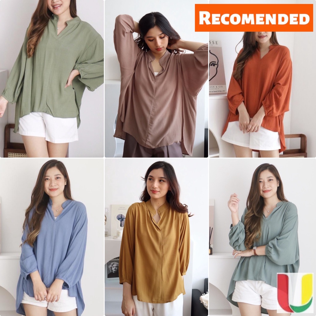 Jual Sakura Vneck Shirt Blouse Kemeja Oversize Kemeja Blouse Kantor