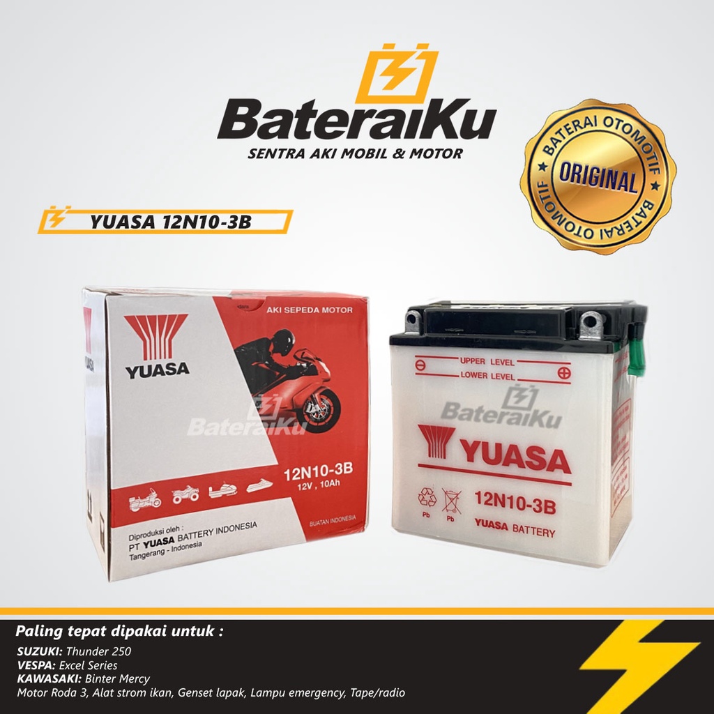 Jual Aki Motor Yuasa Premium 12N10-3B Aki Basah Aki Vespa, Thunder 250