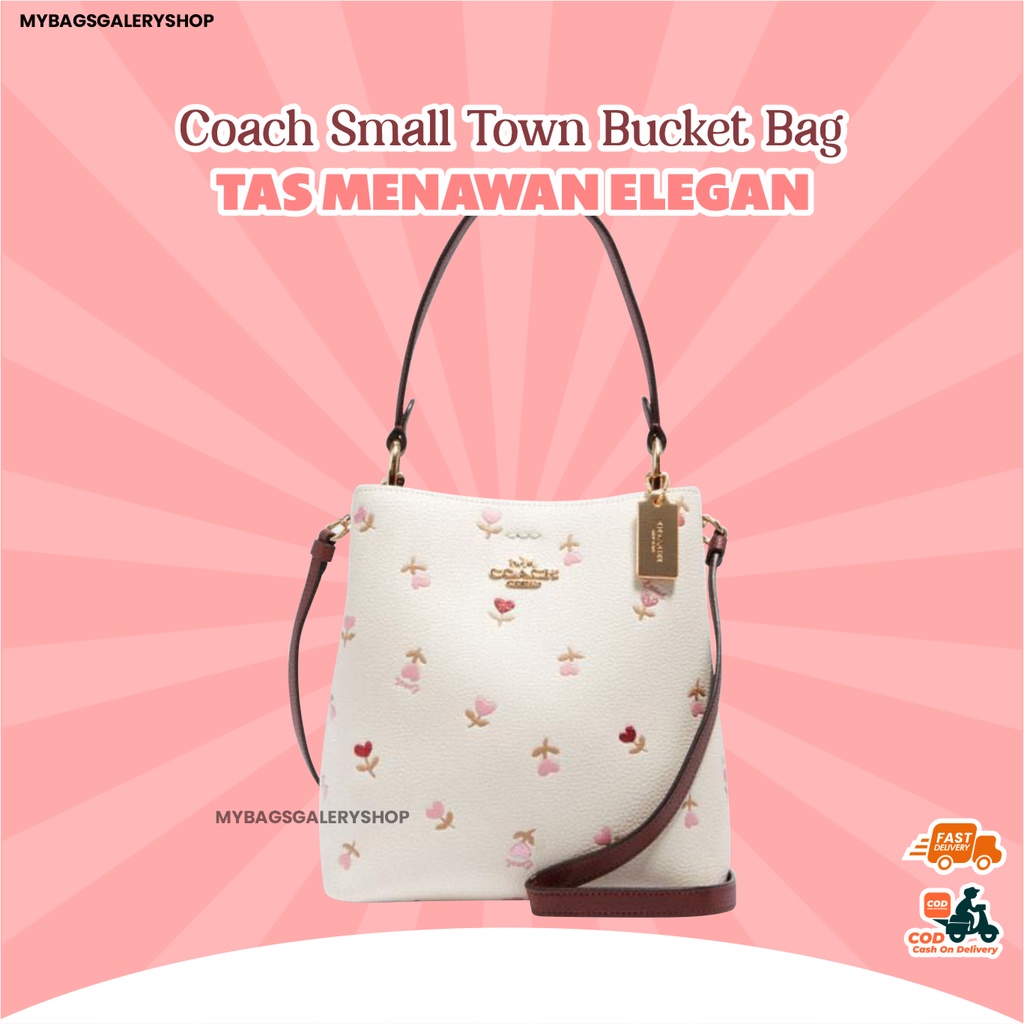 Small town bucket bag in online signature canvas with heart floral print