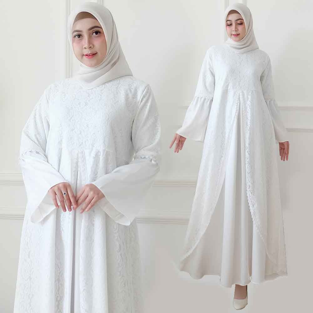 Jual Fashion Muslim Dress Brokat Gamis Putih Terbaru Termurah
