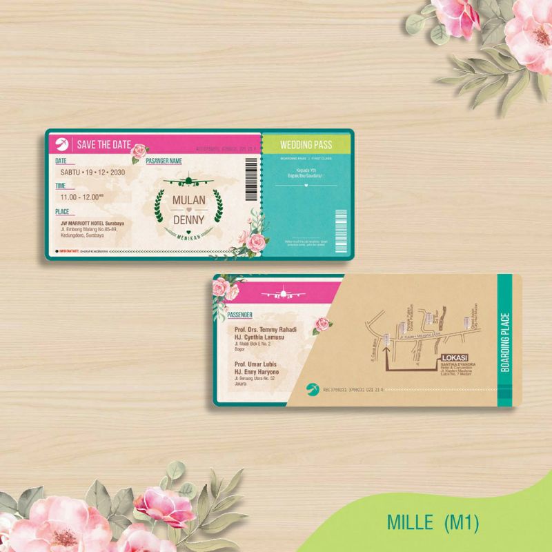 Jual Undangan Pernikahan Modern Boarding Pass Bunga Wayang Model Simple ...