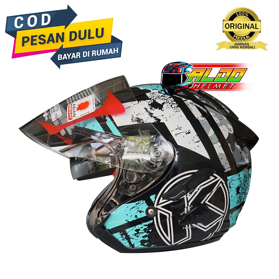 Jual HELM KYT GALAXY FLAT R MOTIF 5 BLACK AQUA BLUE ORIGINAL HELM HALF