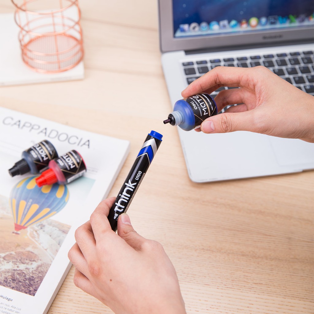 Deli Isi ulang tinta Spidol Permanen [12 mL] - Hitam Merah Biru Cepat Kering tahan air ES632 (7)